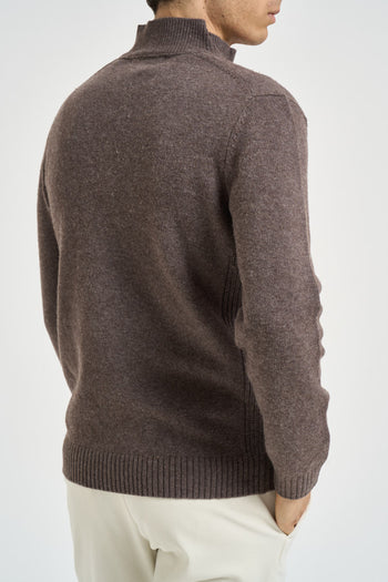 Maglia uomo mezza zip marrone mélange - 5