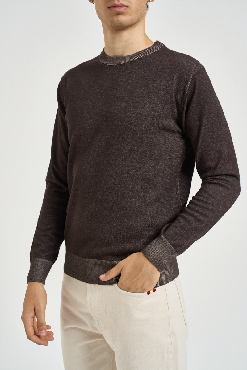 Maglia uomo girocollo vanisé marrone scuro MI3399 MORO SEINSE 
