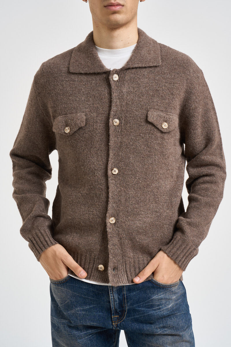 Cardigan uomo collo a camicia marrone MI3501 FANGO SEINSE 