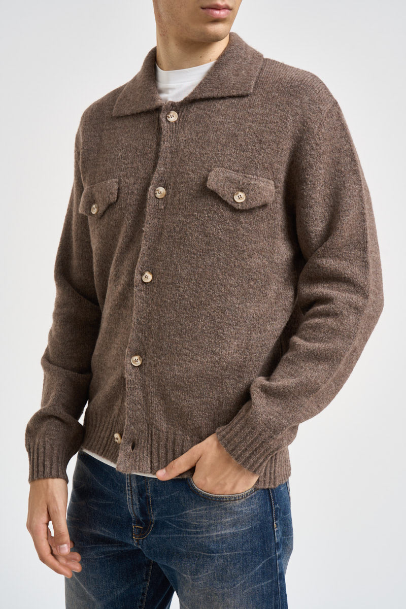 Cardigan uomo collo a camicia marrone MI3501 FANGO SEINSE 