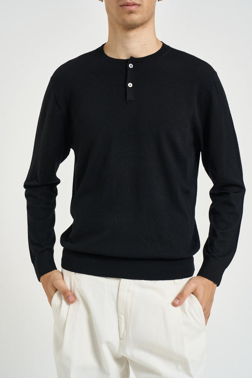 Maglia uomo girocollo in lana nera - 1