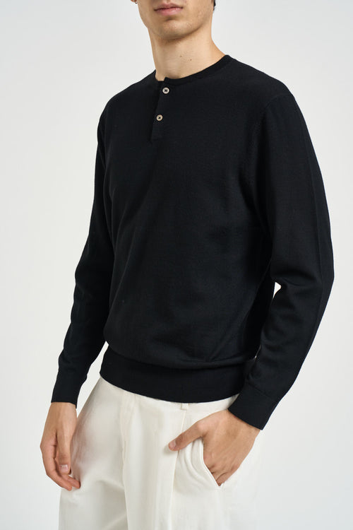 Maglia uomo girocollo in lana nera - 2