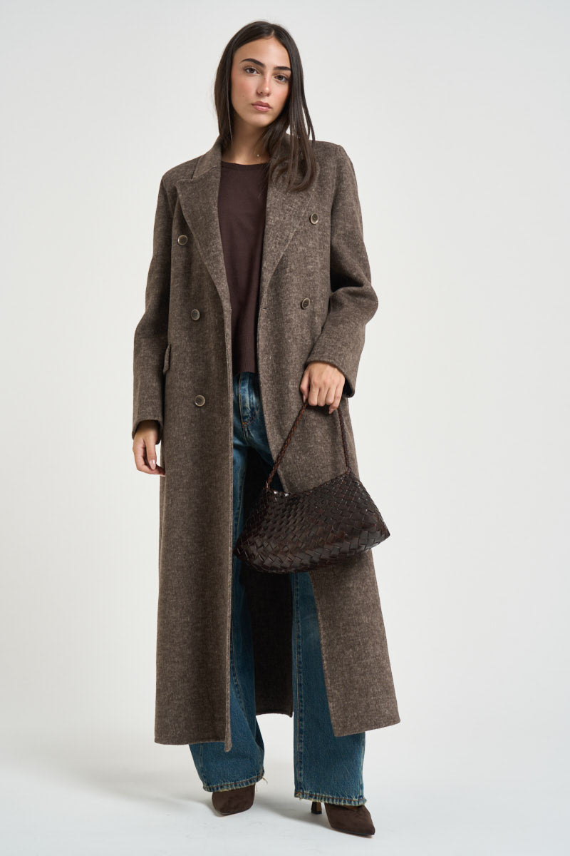 Cappotto donna lungo doppiopetto marrone melange CP0592 244 SEVENTY 