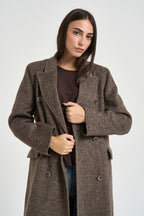 Cappotto donna lungo doppiopetto marrone melange CP0592 244 SEVENTY 
