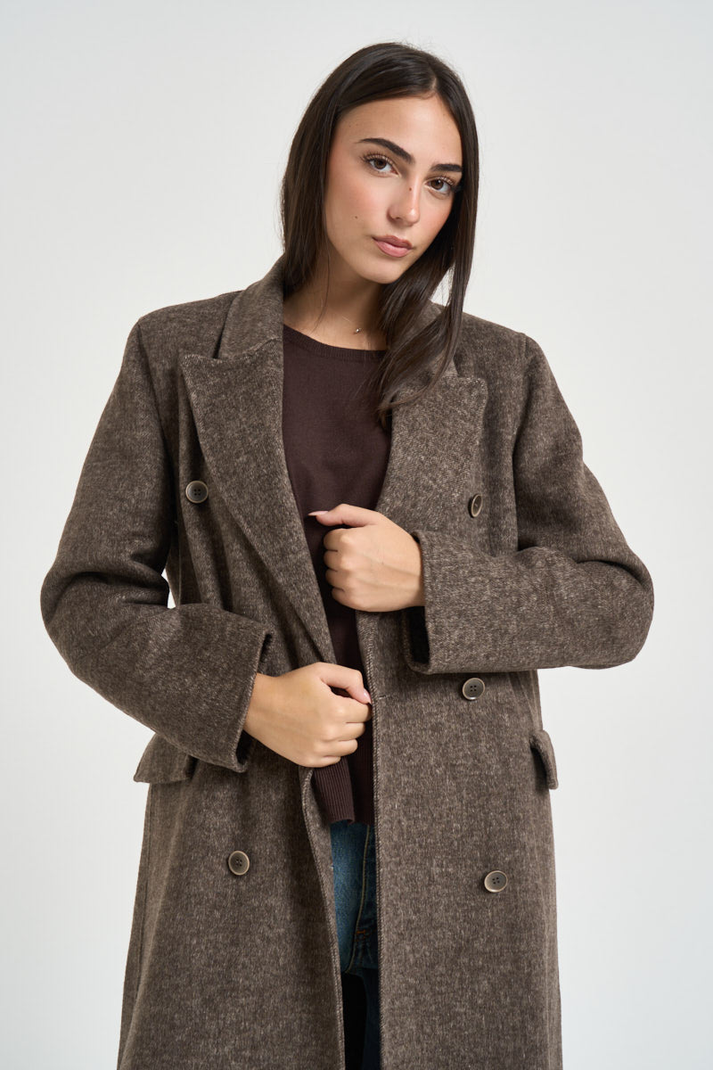 Cappotto donna lungo doppiopetto marrone melange CP0592 244 SEVENTY 