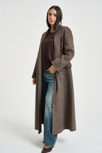 Cappotto donna lungo doppiopetto marrone melange CP0592 244 SEVENTY 