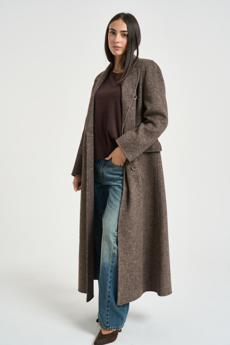 Cappotto donna lungo doppiopetto marrone melange CP0592 244 SEVENTY 