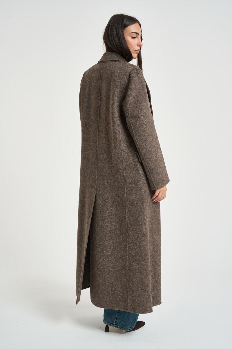 Cappotto donna lungo doppiopetto marrone melange CP0592 244 SEVENTY 