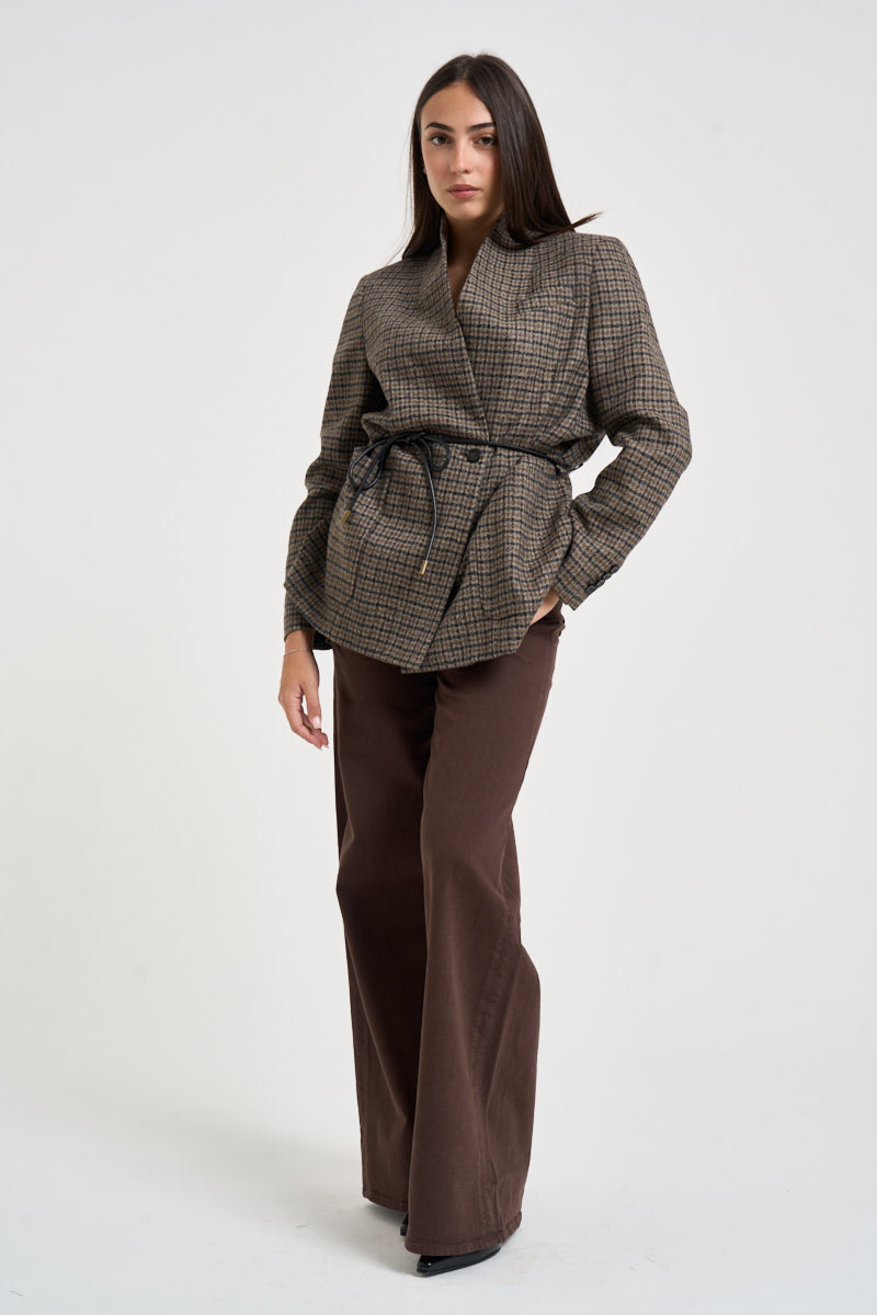 Giacca donna senza bottoni fantasia a quadri multicolor GI0988 130100065 SEVENTY 