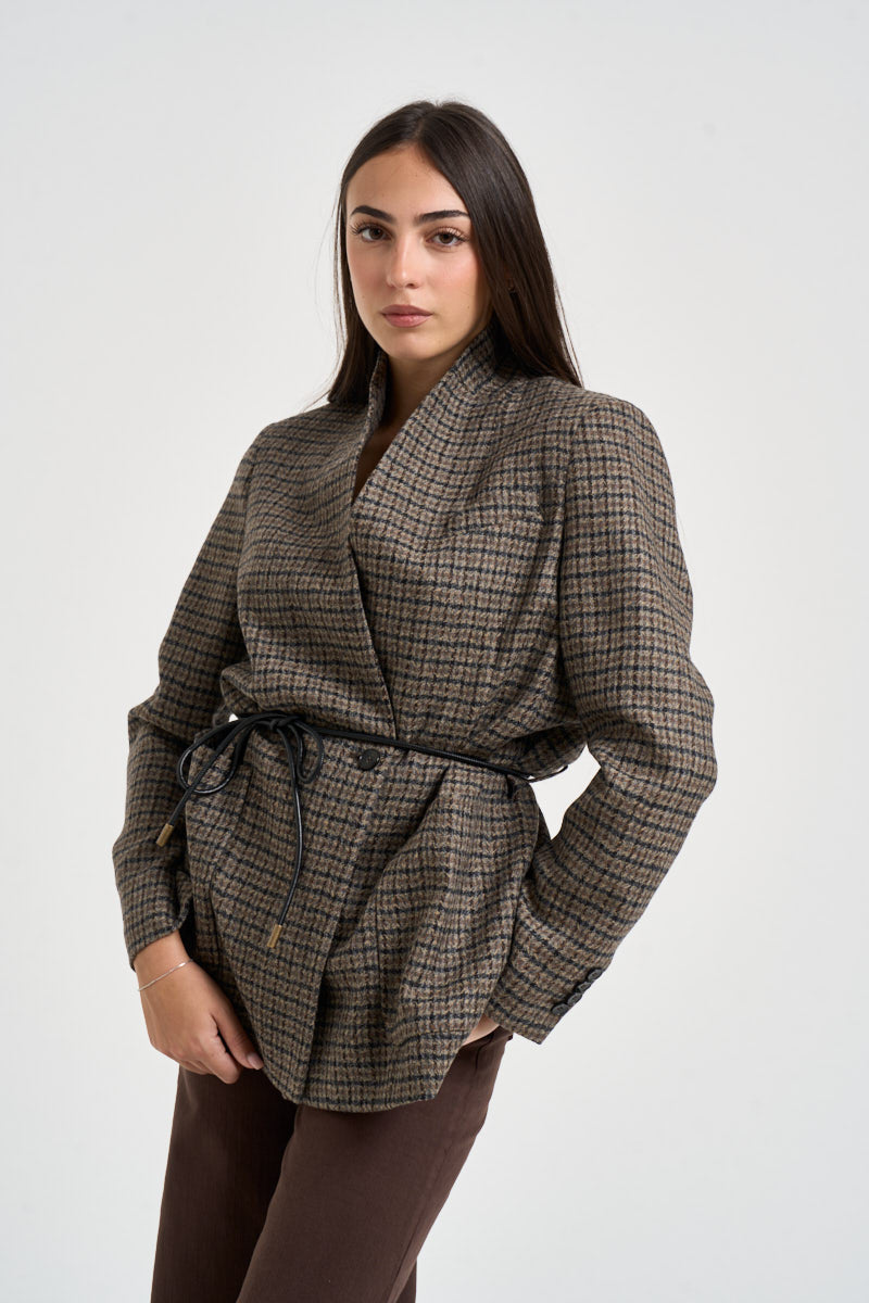Giacca donna senza bottoni fantasia a quadri multicolor GI0988 130100065 SEVENTY 