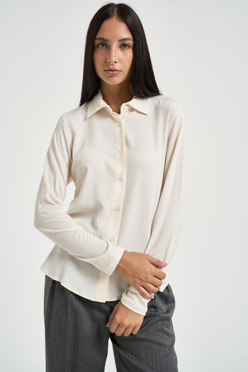 Camicia donna in jersey panna - 3