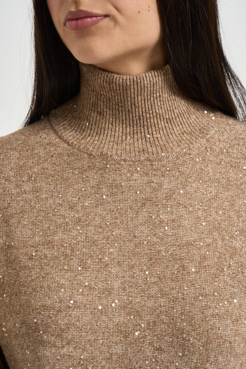 Maglia donna con paillettes sabbia MT4158 990376200 SEVENTY 
