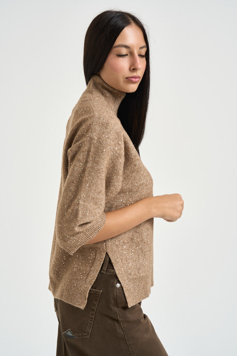 Maglia donna con paillettes sabbia MT4158 990376200 SEVENTY 