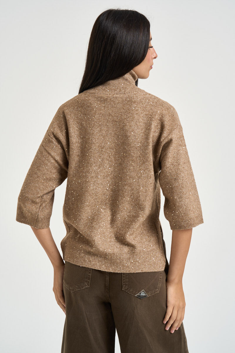 Maglia donna con paillettes sabbia MT4158 990376200 SEVENTY 