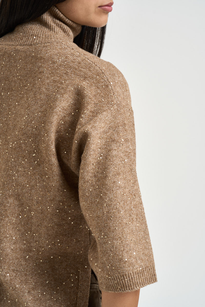 Maglia donna con paillettes sabbia MT4158 990376200 SEVENTY 