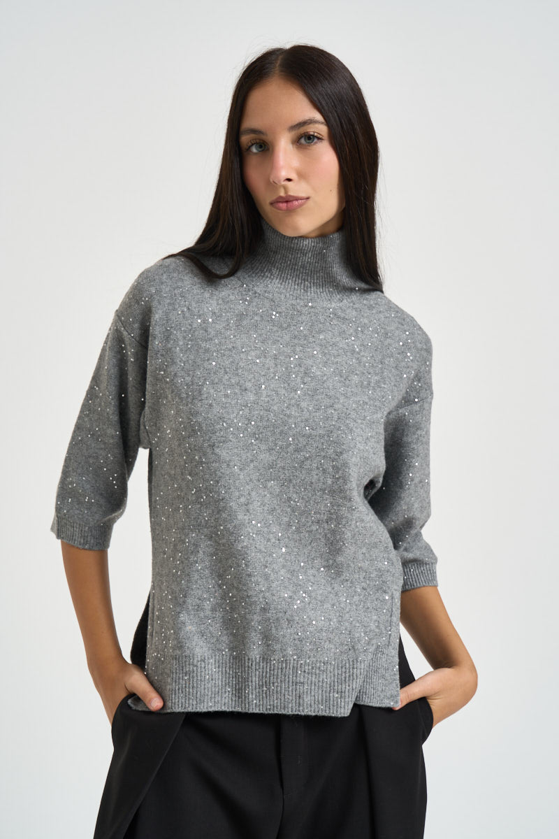 Maglia donna con paillettes grigio mélange MT4158 990376940 SEVENTY 