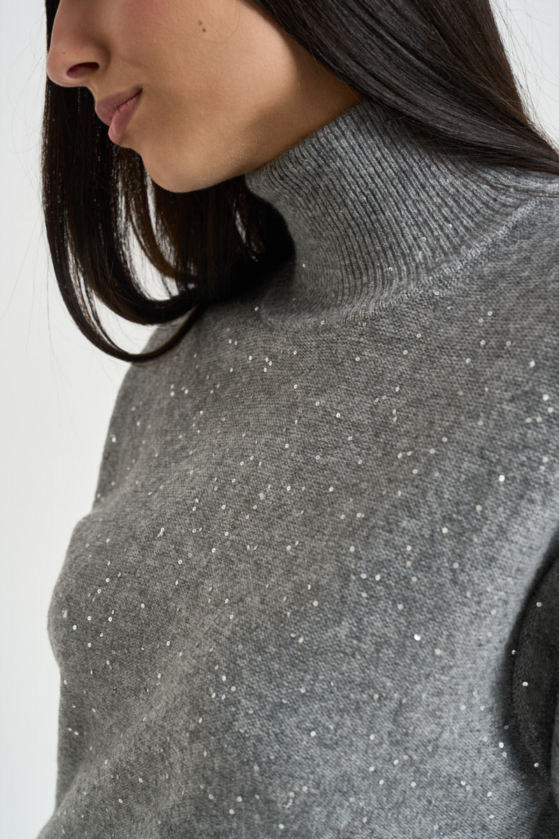 Maglia donna con paillettes grigio mélange MT4158 990376940 SEVENTY 