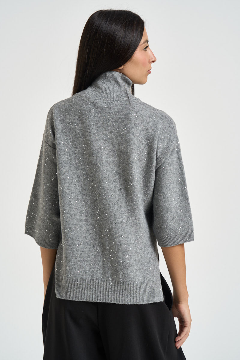 Maglia donna con paillettes grigio mélange MT4158 990376940 SEVENTY 