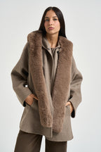 Cappotto donna collo in eco pelliccia tortora PM0174 150992062 SEVENTY 