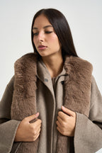Cappotto donna collo in eco pelliccia tortora PM0174 150992062 SEVENTY 