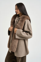 Cappotto donna collo in eco pelliccia tortora PM0174 150992062 SEVENTY 