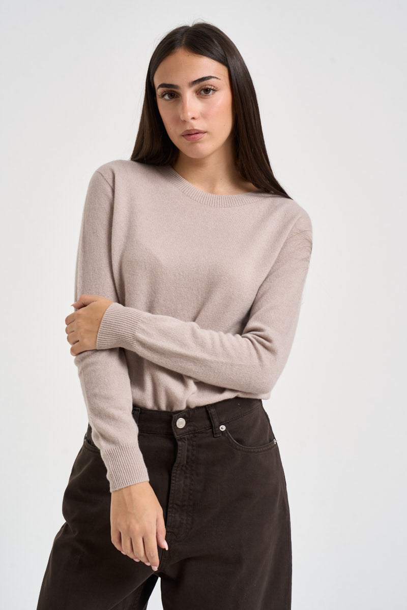 Maglia donna girocollo tortora chiaro PC80 GESSO SOLOCASCMIR 