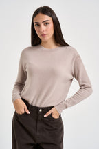 Maglia donna girocollo tortora chiaro PC80 GESSO SOLOCASCMIR 