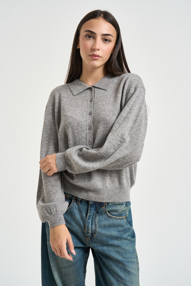 Maglia donna polo in lana grigia B40D0211 GRIGIO SOUVENIR CLUBBING 