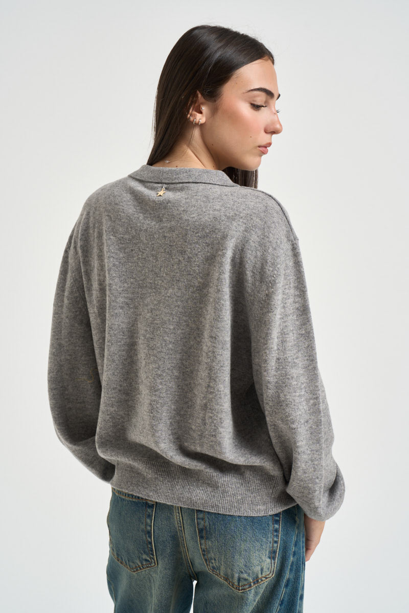 Maglia donna polo in lana grigia B40D0211 GRIGIO SOUVENIR CLUBBING 