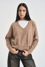 Maglia donna con scollo a V beige B40D0215 BEIGE SOUVENIR CLUBBING 