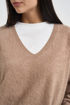 Maglia donna con scollo a V beige B40D0215 BEIGE SOUVENIR CLUBBING 
