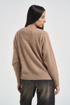 Maglia donna con scollo a V beige B40D0215 BEIGE SOUVENIR CLUBBING 