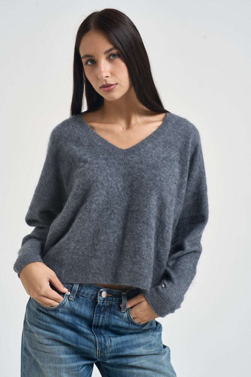 Maglia donna con scollo a V grigia B40D0215 GRIGIO SOUVENIR CLUBBING 
