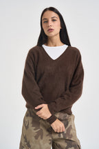 Maglia donna con scollo a V marrone B40D0215 MORO SOUVENIR CLUBBING 