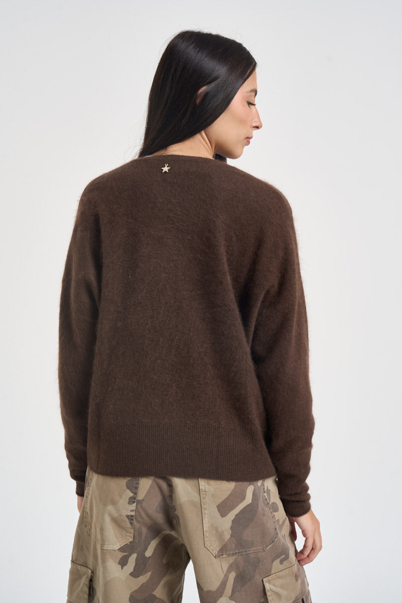 Maglia donna con scollo a V marrone B40D0215 MORO SOUVENIR CLUBBING 