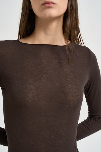 Maglia donna con collo a barca marrone - 3