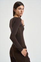 Maglia donna con collo a barca marrone B40M0184 MORO SOUVENIR CLUBBING 
