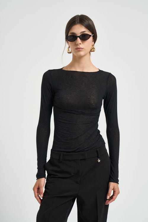 Maglia donna con collo a barca nera - 1