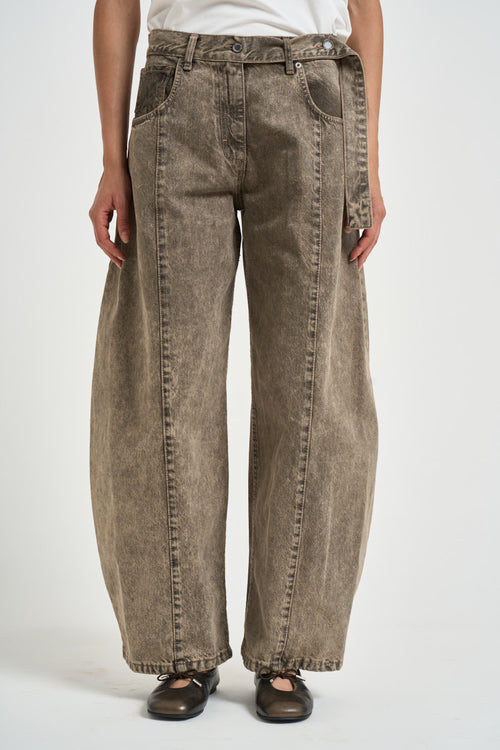 Jeans donna wide leg grigio delavé - 1