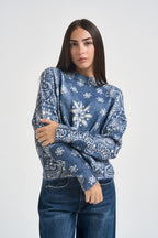 Maglia donna stampa bandana azzurra e bianca D40V0779 BLUE NAVY SOUVENIR CLUBBING 