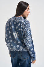 Maglia donna stampa bandana azzurra e bianca D40V0779 BLUE NAVY SOUVENIR CLUBBING 