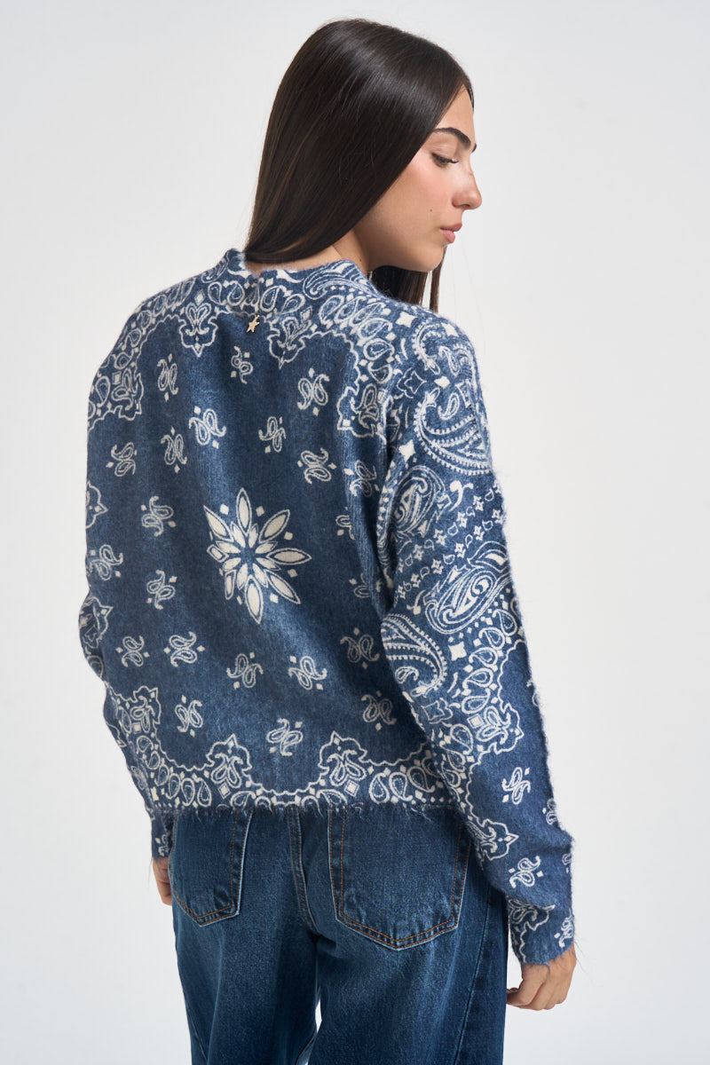 Maglia donna stampa bandana azzurra e bianca D40V0779 BLUE NAVY SOUVENIR CLUBBING 