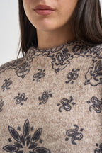 Maglia donna stampa bandana beige e grigia D40V0779 TAUPE SOUVENIR CLUBBING 