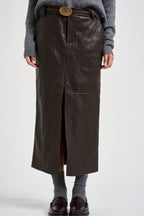 Gonna donna midi in ecopelle marrone scuro M40F1088 MORO SOUVENIR CLUBBING 