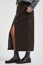 Gonna donna midi in ecopelle marrone scuro M40F1088 MORO SOUVENIR CLUBBING 