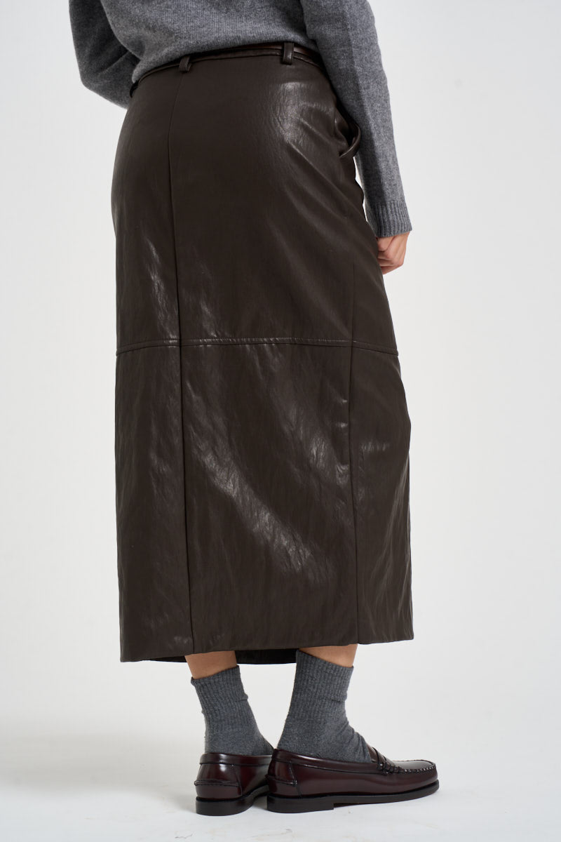Gonna donna midi in ecopelle marrone scuro M40F1088 MORO SOUVENIR CLUBBING 