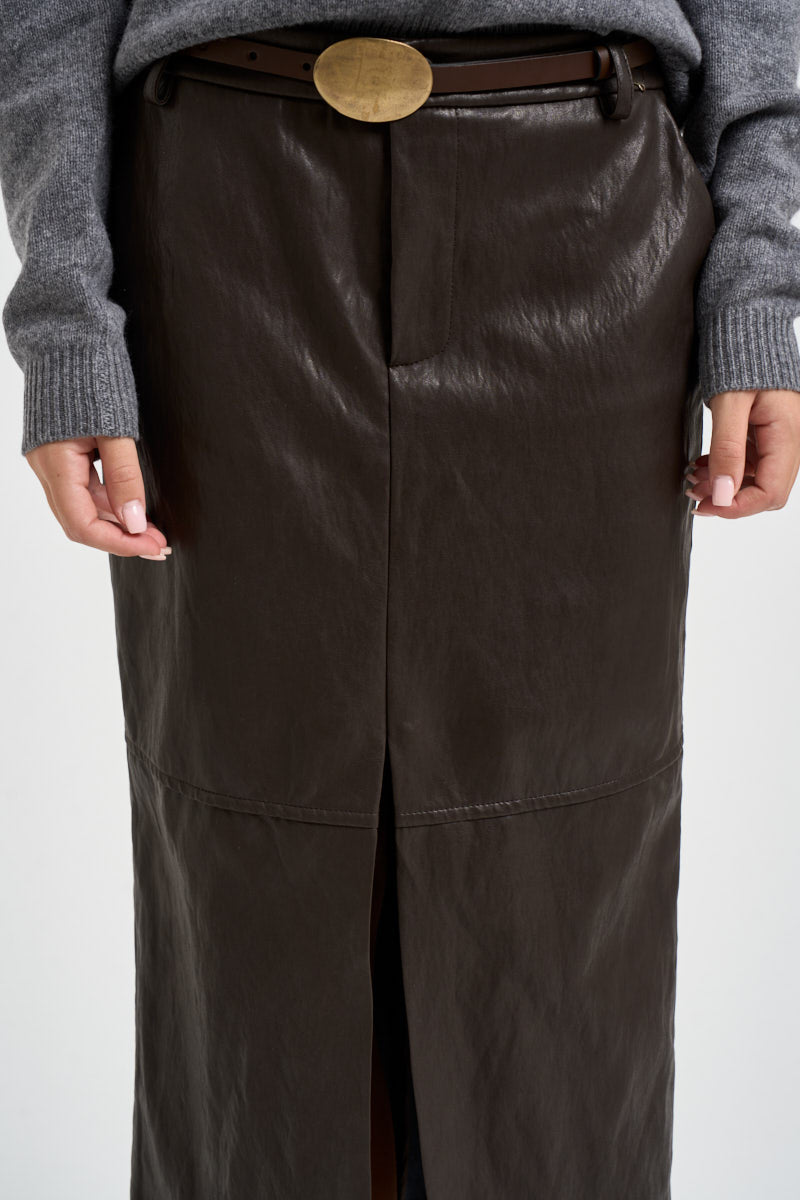 Gonna donna midi in ecopelle marrone scuro M40F1088 MORO SOUVENIR CLUBBING 