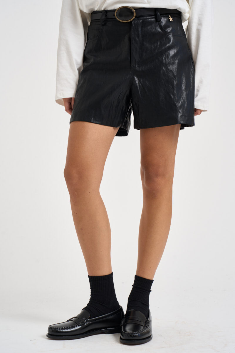 Shorts donna in ecopelle neri M40F1090 NERO SOUVENIR CLUBBING 