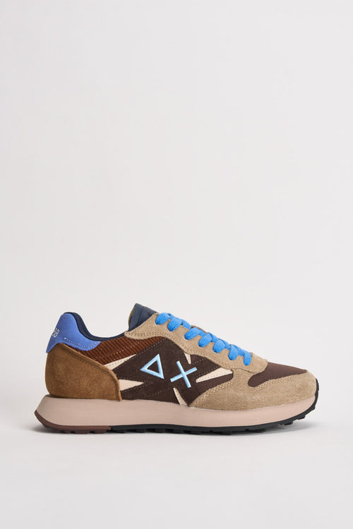 Sneakers uomo in suede totora e azzurro - 1