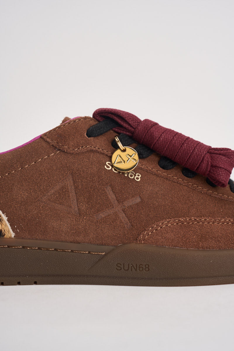 Sneakers donna in suede marrone e animalier CPZ46254 36 SUN68 